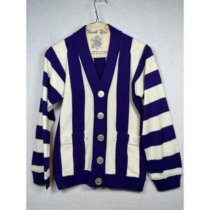 Athletic Supply Inc Sand Knit Vintage Purple White Stripe Cardigan Sweater Sz 32